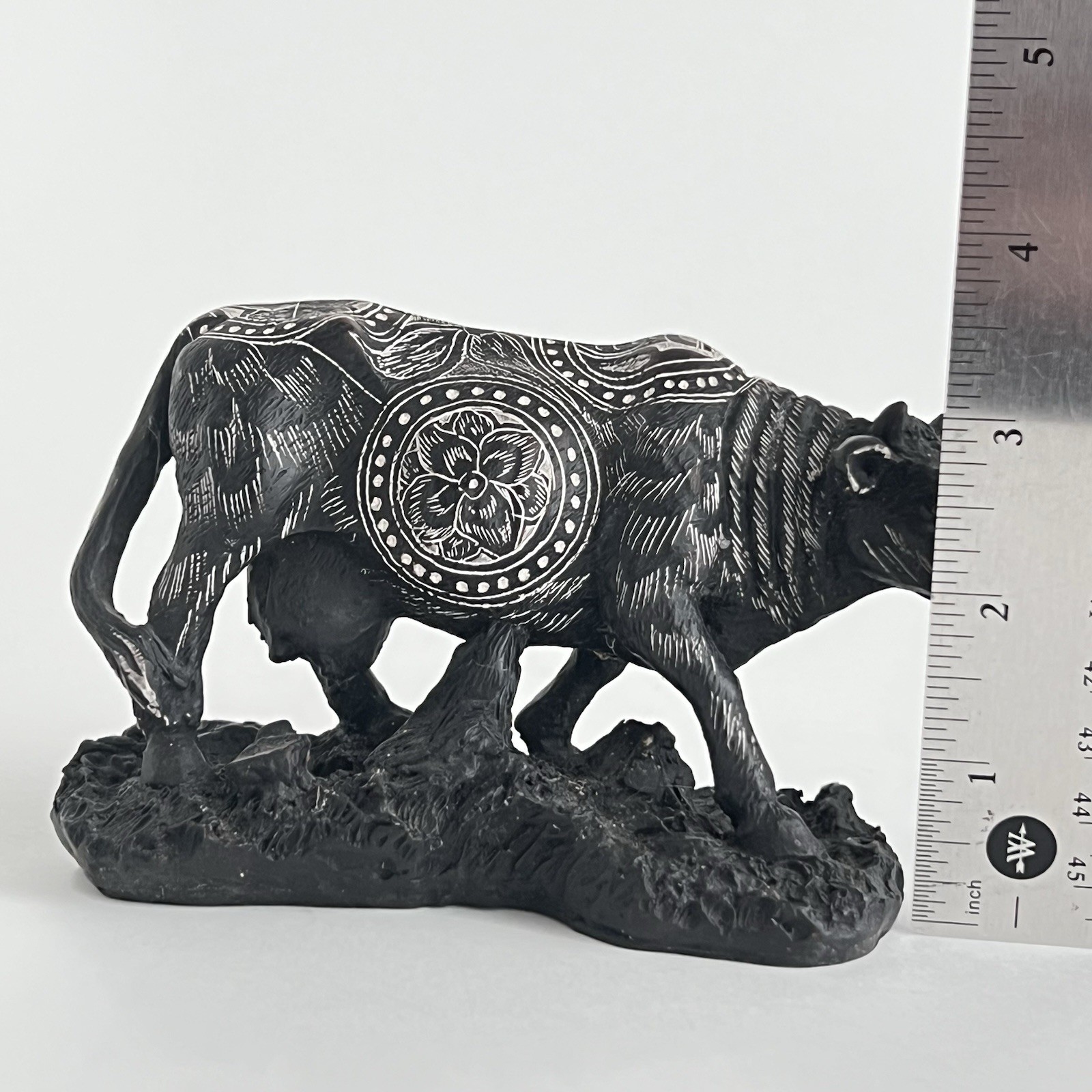 Cow Bull Figurine With Intricate Art