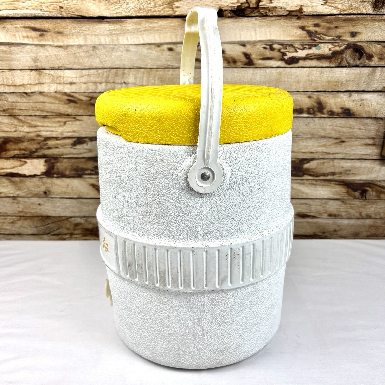 Vintage Igloo 2 Gallon Water Cooler Dispenser Houston TX Yellow White Handle Jug