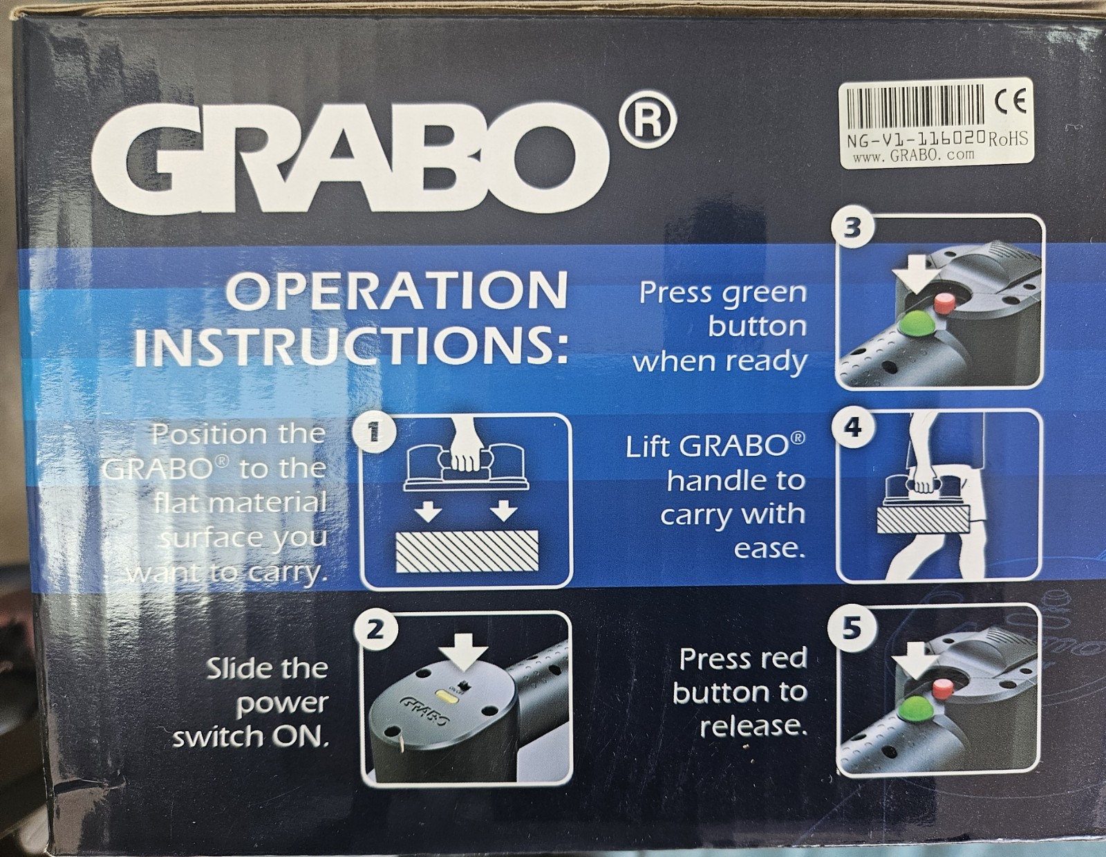 GRABO Battery Power Vacuum Suction Cup Lifter 375-lb Load NG-1B-FB-1 New Sealed
