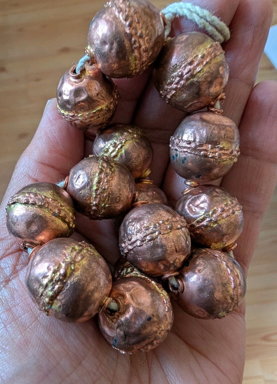 A Strand Of Ethiopian Copper /brass Handmade Beads African Collectible