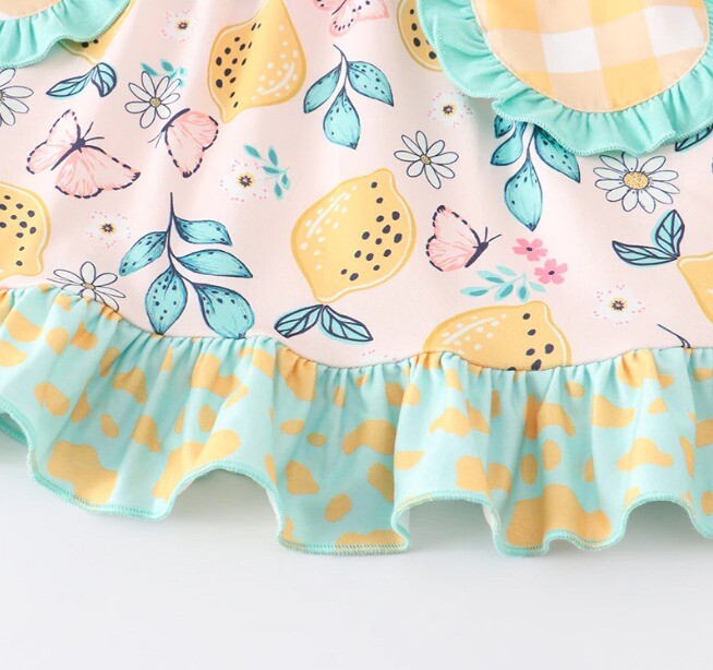 NEW Boutique Lemon Citrus Girls Sleeveless Ruffle Dress