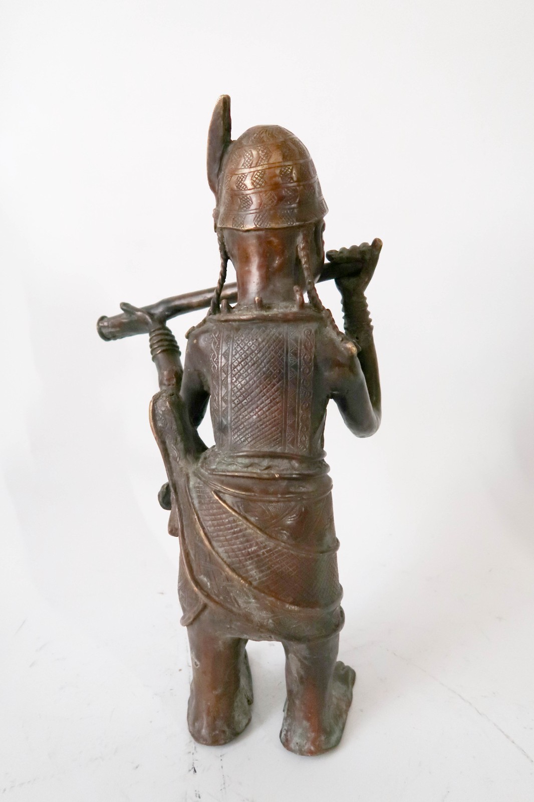 Large 20" BENIN Bronze Flute Player Sculpture Edo Nigeria Art King Oba Messenger