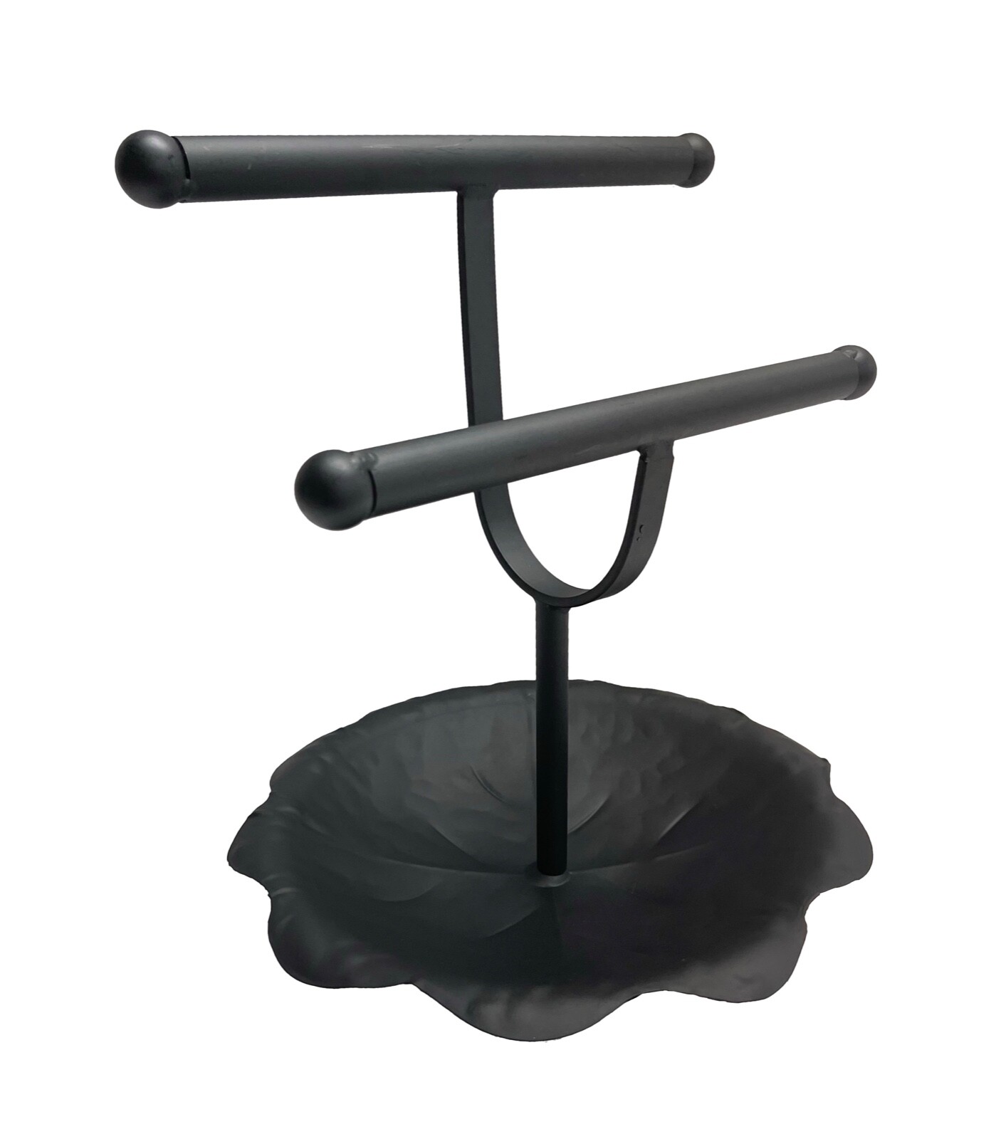 2 Tier Black Metal Bracelet Ring Display Stand Organizer With Storage Bowl Rack