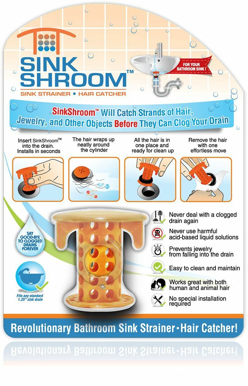 SinkShroom® (Orange) Revolutionary Hair Catcher Drain Protector by TubShroom