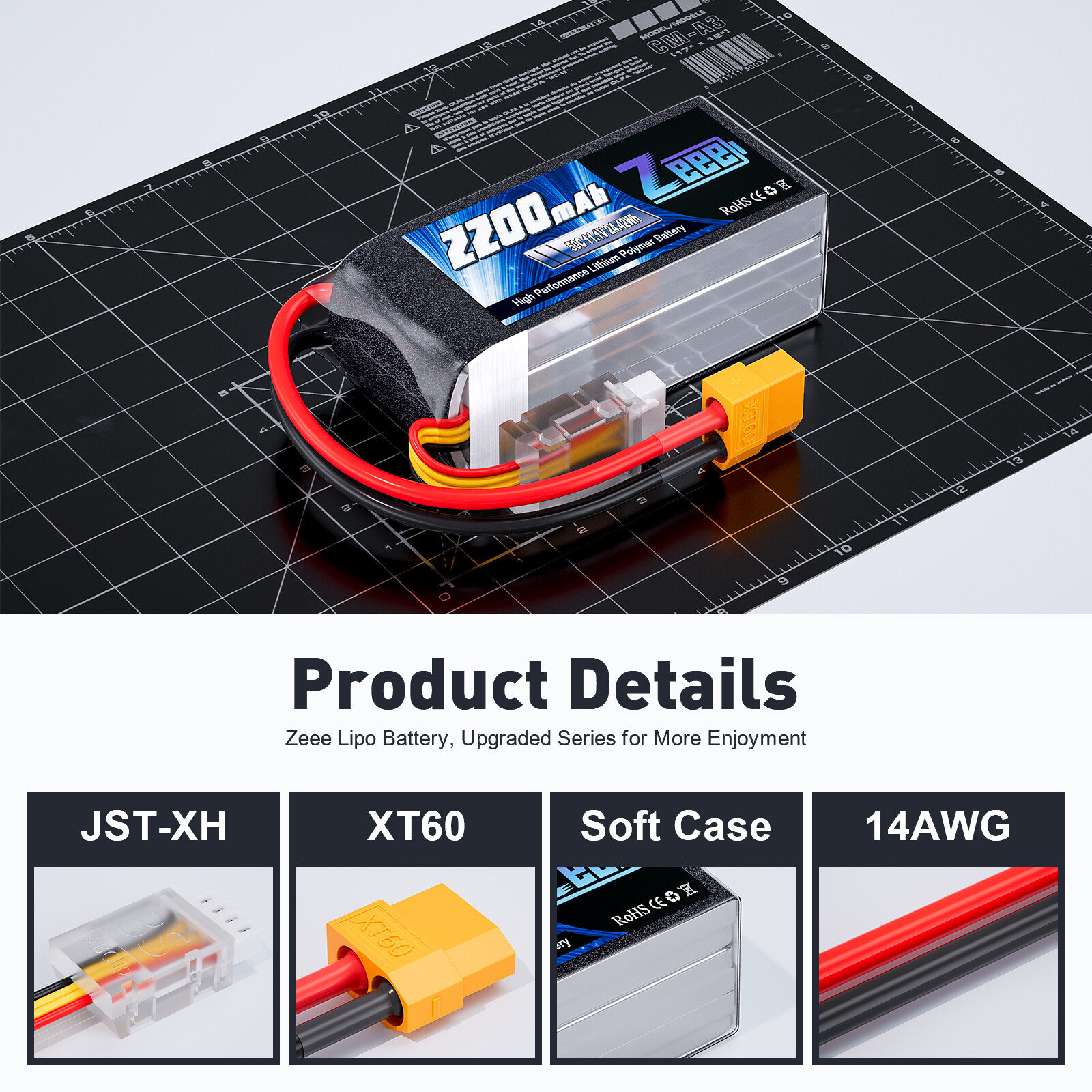 2x Zeee Shorty 3S Lipo Battery 11.1V 2200mAh 50C XT60 for RC Car Drone Quad Heli