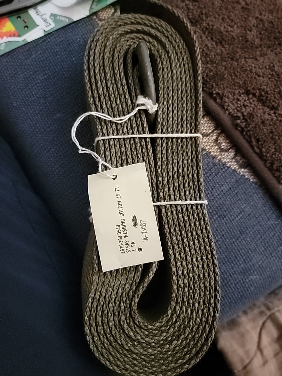 Vietnam Era 15FT CARGO WEBBING STRAP 1¾ in" X 15' 1670-360-0540. 1 NOS STRAP