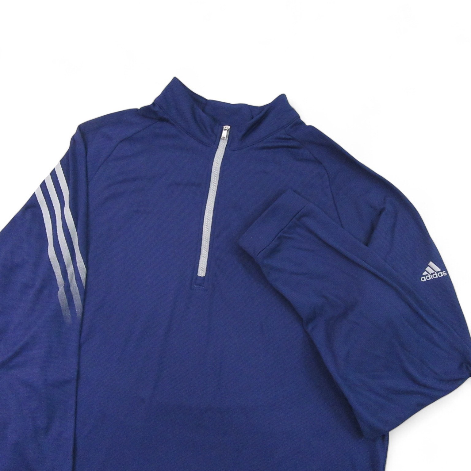 Adidas Mens Quarter Zip Athletic Pullover M Navy Blue Long Sleeve Logo Stripe
