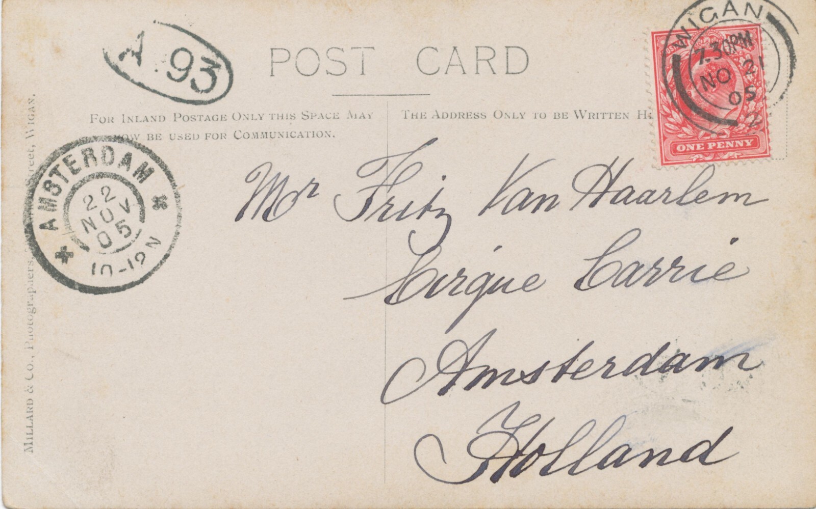 GB 1905, EVII 1d red on superb b/w RP postcard (Grand Hippodrome WIGAN) with CDS