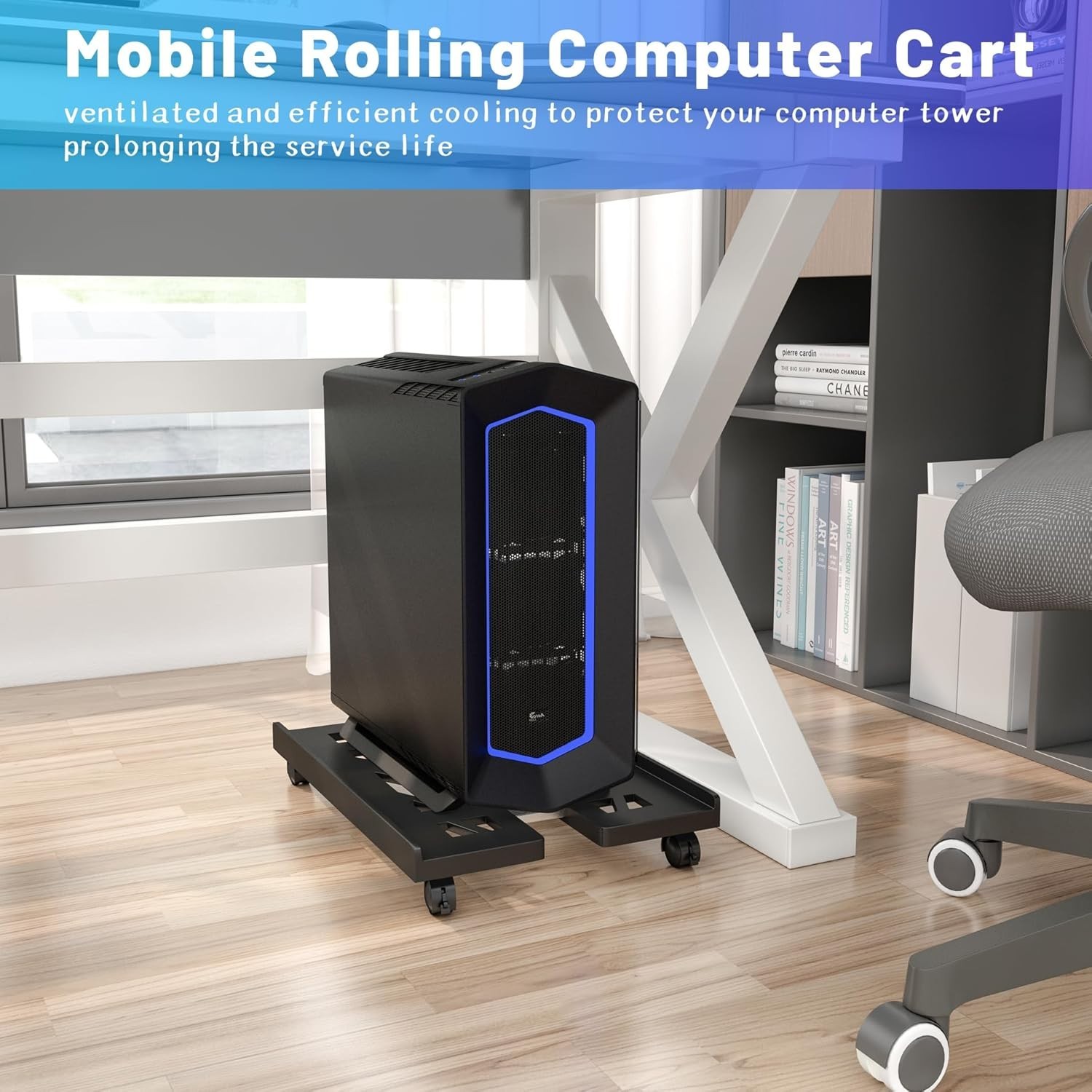 Mobile CPU Stand, CPU Rolling Stand Adjustable Computer Mobile Cart Holder with