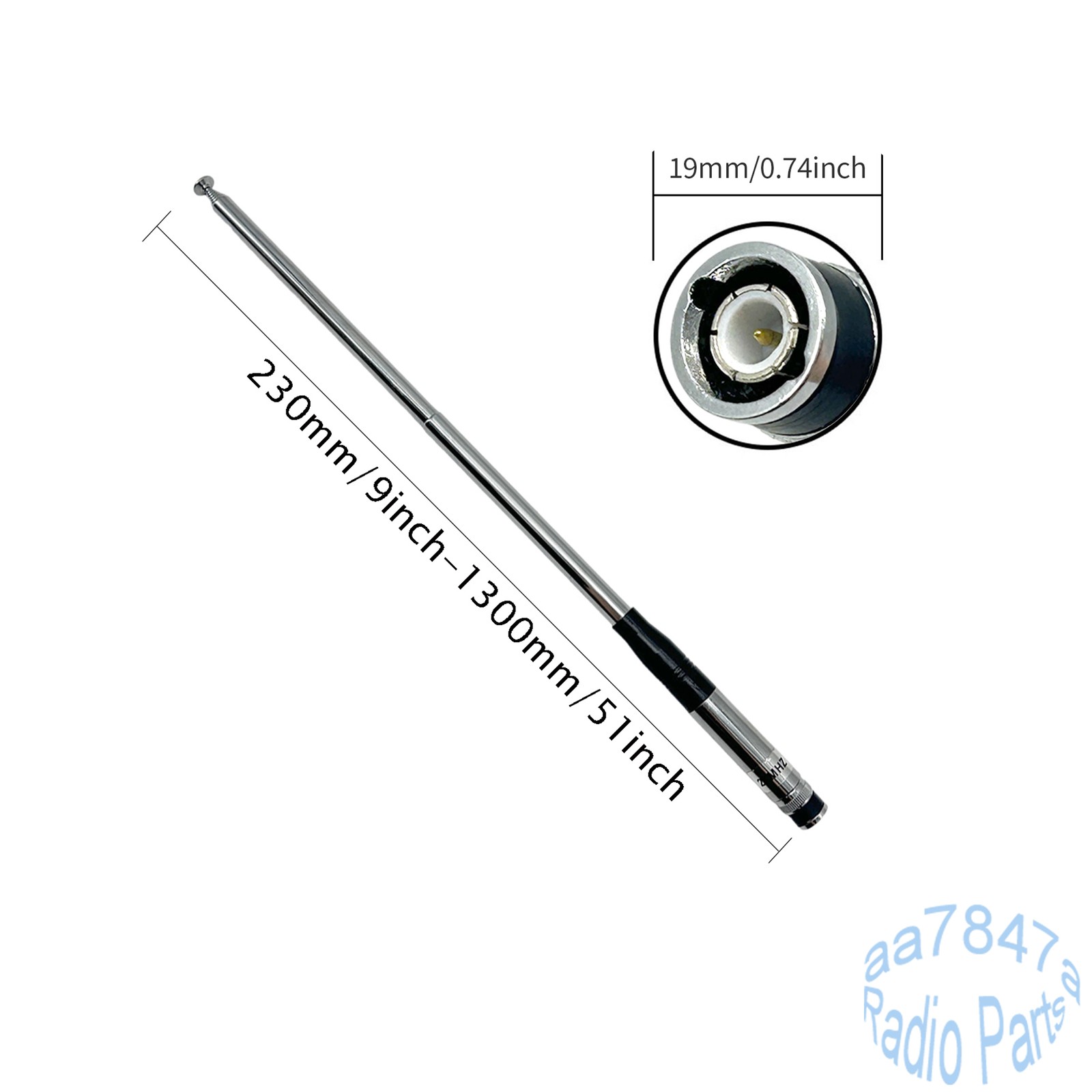 27MHz BNC Telescopic 9in - 51in Antenna for Walkie Talkie Portable CB Radio