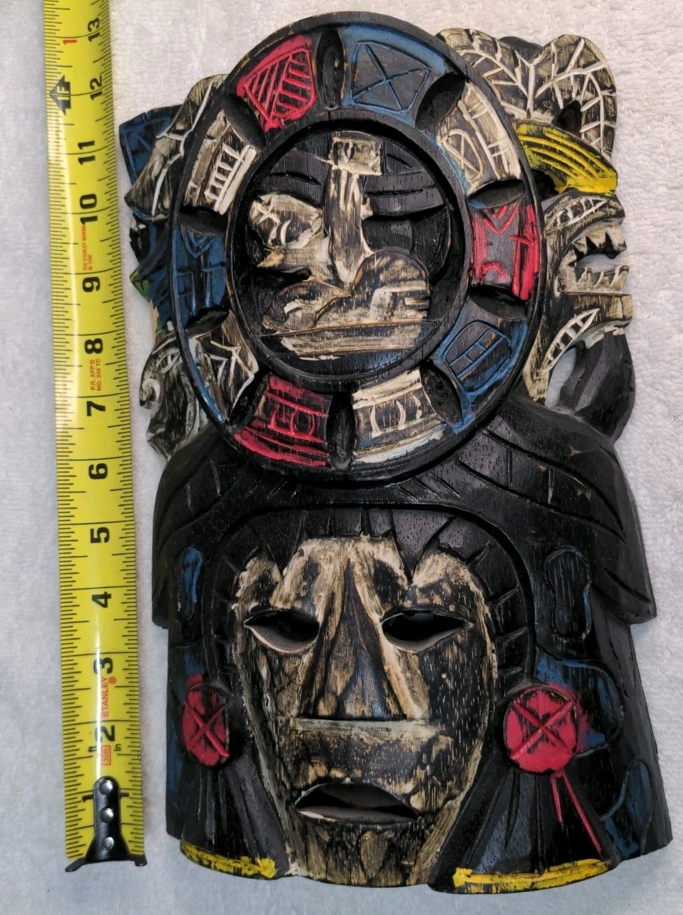 Vintage Mayan Aztec Tribal Mask Hand Carved Wood Warrior Jaguar 11.5"x7.5"