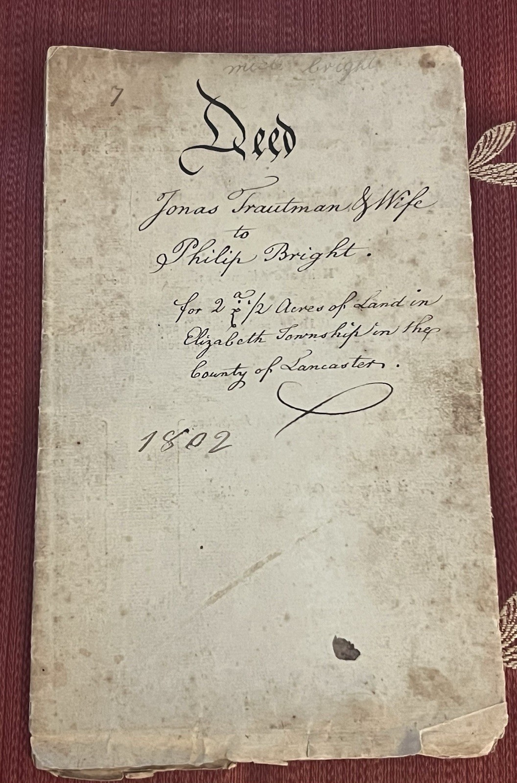 Orig. 1802 Property Deed, Elizabeth Township, Lancaster County, Pennsylvania PA