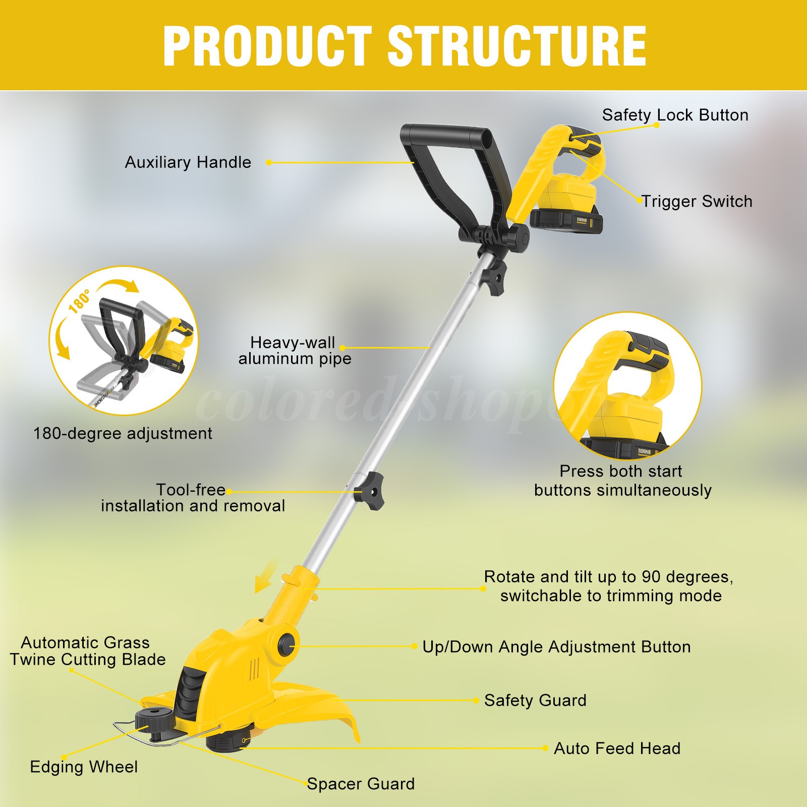 2-IN-1 Electric Cordless Grass String Trimmer Lawn Edger Weed Wacker Cutter USA