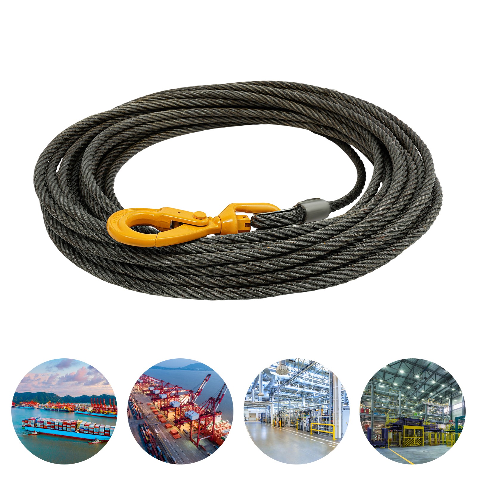 9/16in*100FT Steel Winch Cable Wire Rope w/ Swivel Self-locking Hook 4409.25 lbs