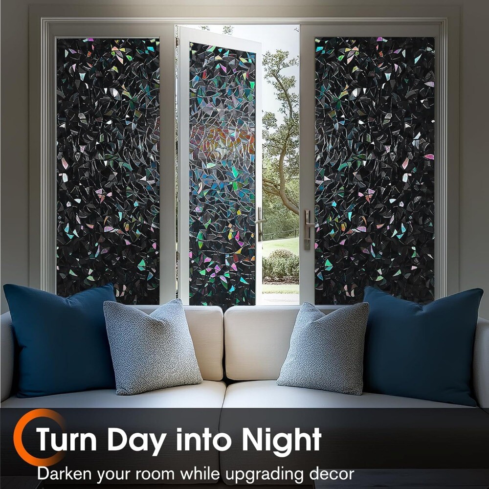 rabbitgoo Privacy Window Film Rainbow Static Cling Stained Glass Sticker Black