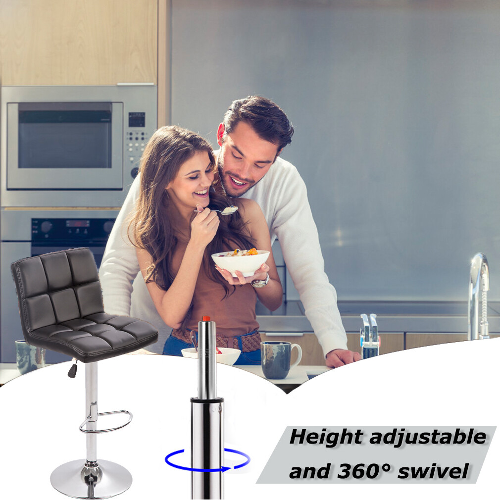 Set of 2 PU Leather Adjustable Bar Stool Counter Height Chair with Backrest