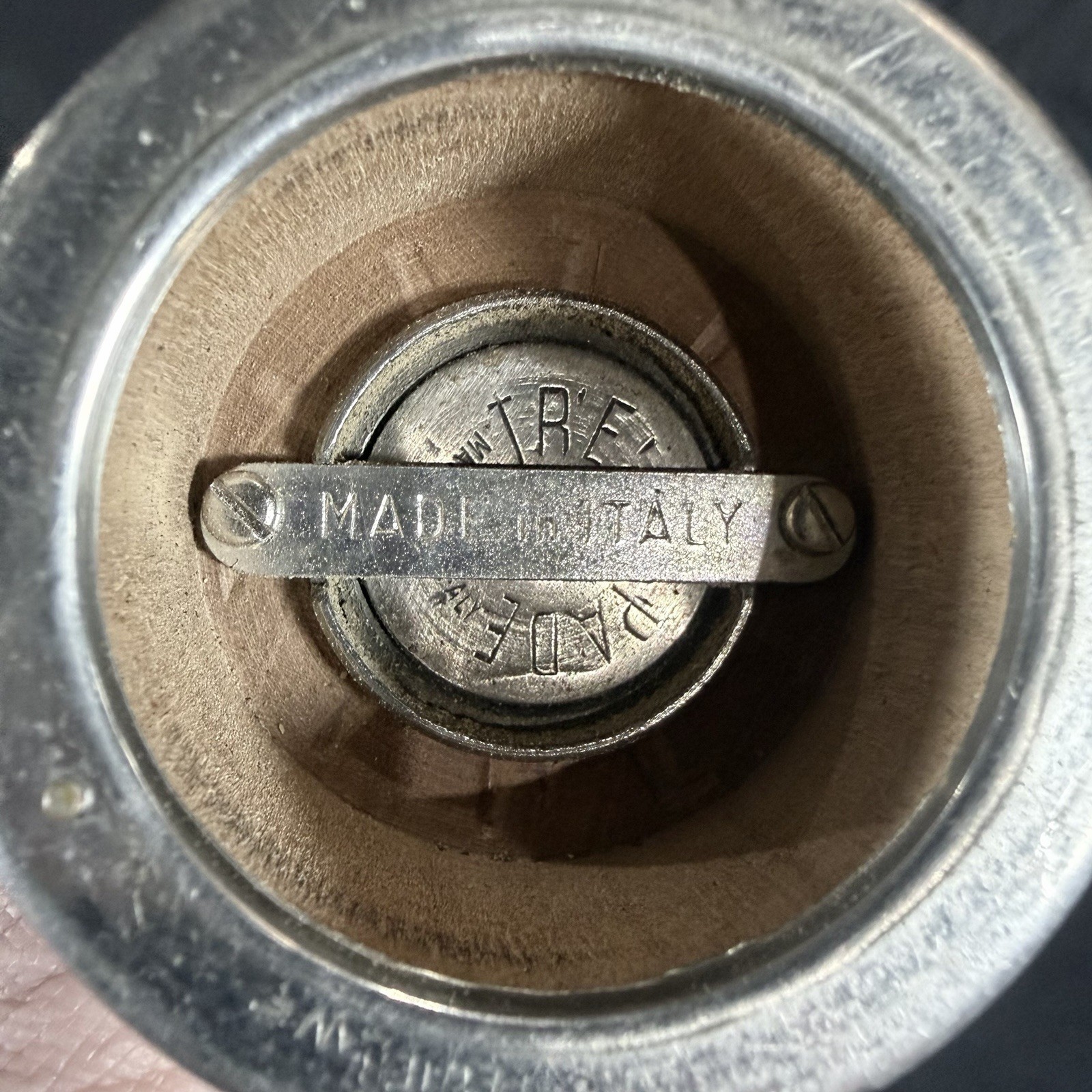 Garantito Tre Spade Pewter Wood Pepper Grinder Vintage Made In Italy MCM Mill