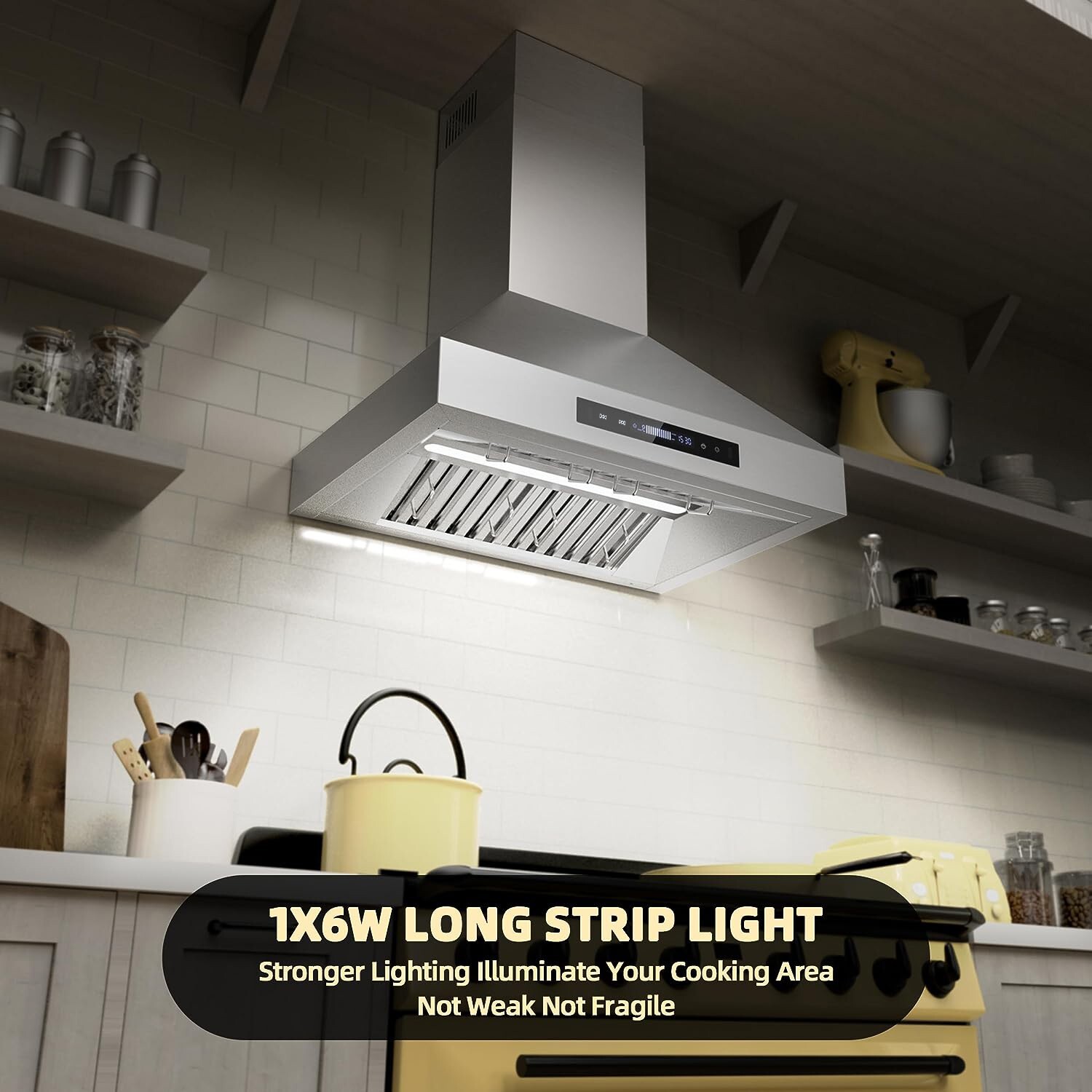 30inch Wall Mount Kitchen Range Hood Stainless Steel 900CFM 9Speed Touch Control