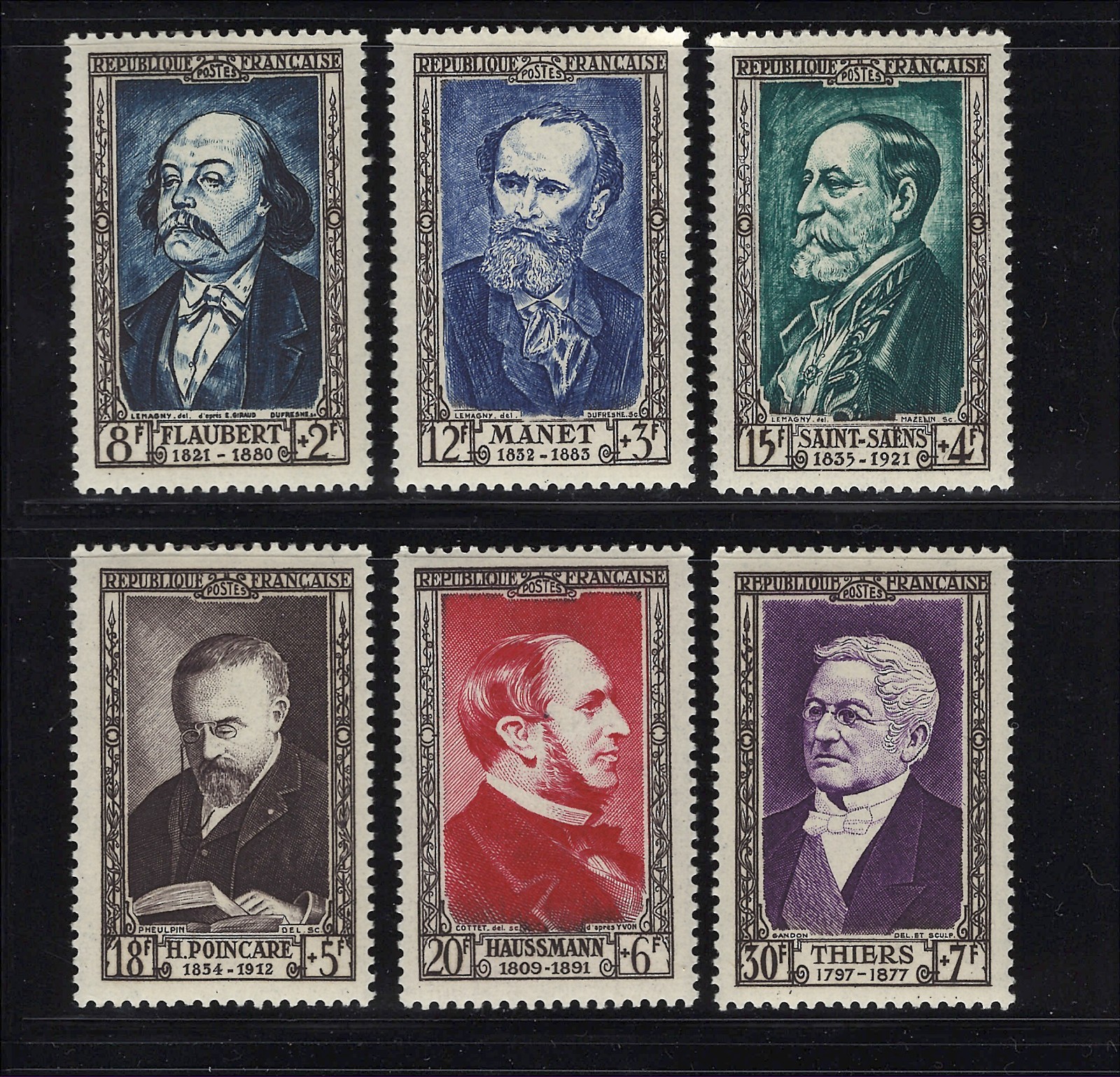 France Scott # B267-B272 MVLH Portraits of Historical Figures Semi-Postal 1952