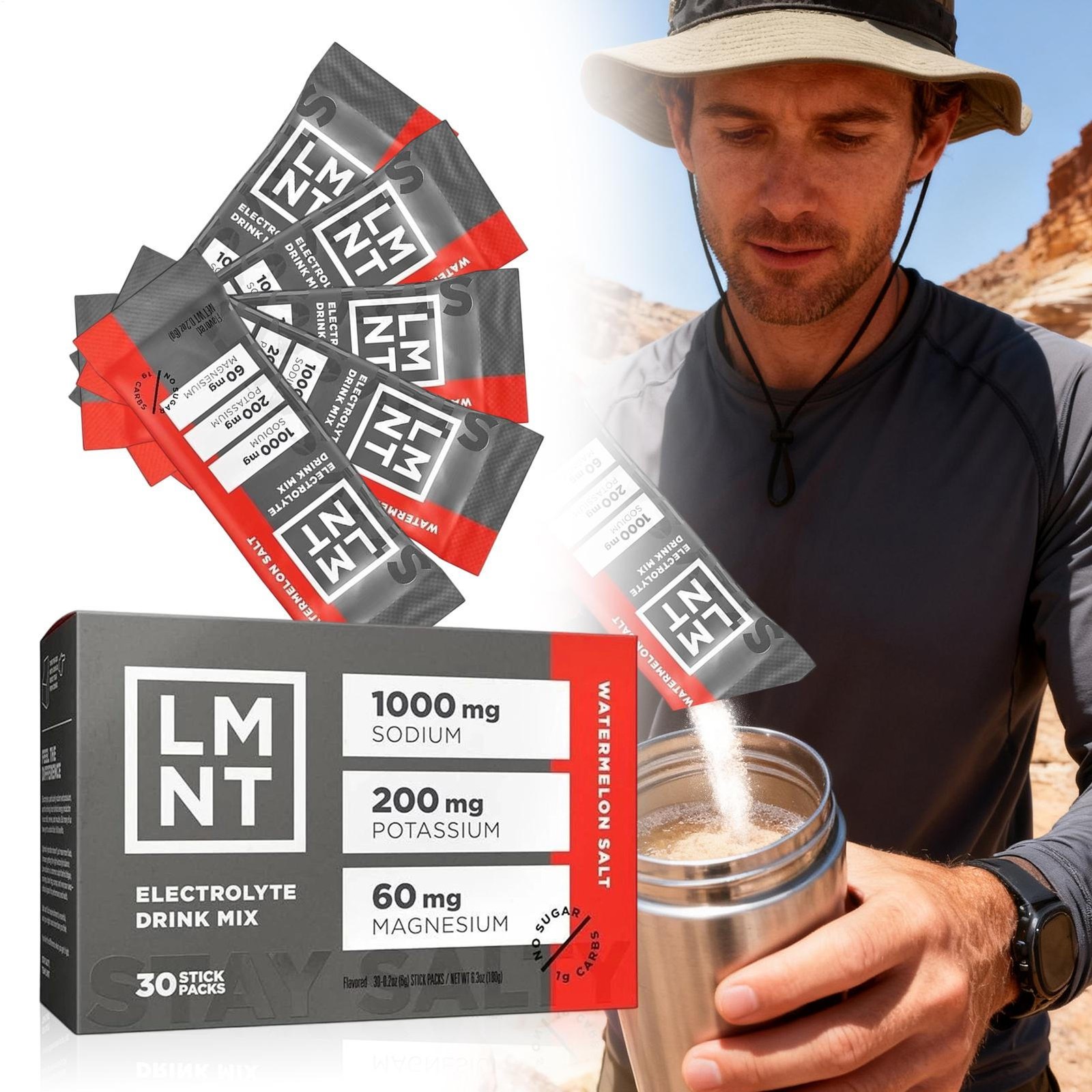 LMNT Zero Sugar Electrolytes - Watermelon Salt | Drink Mix | 30-Count