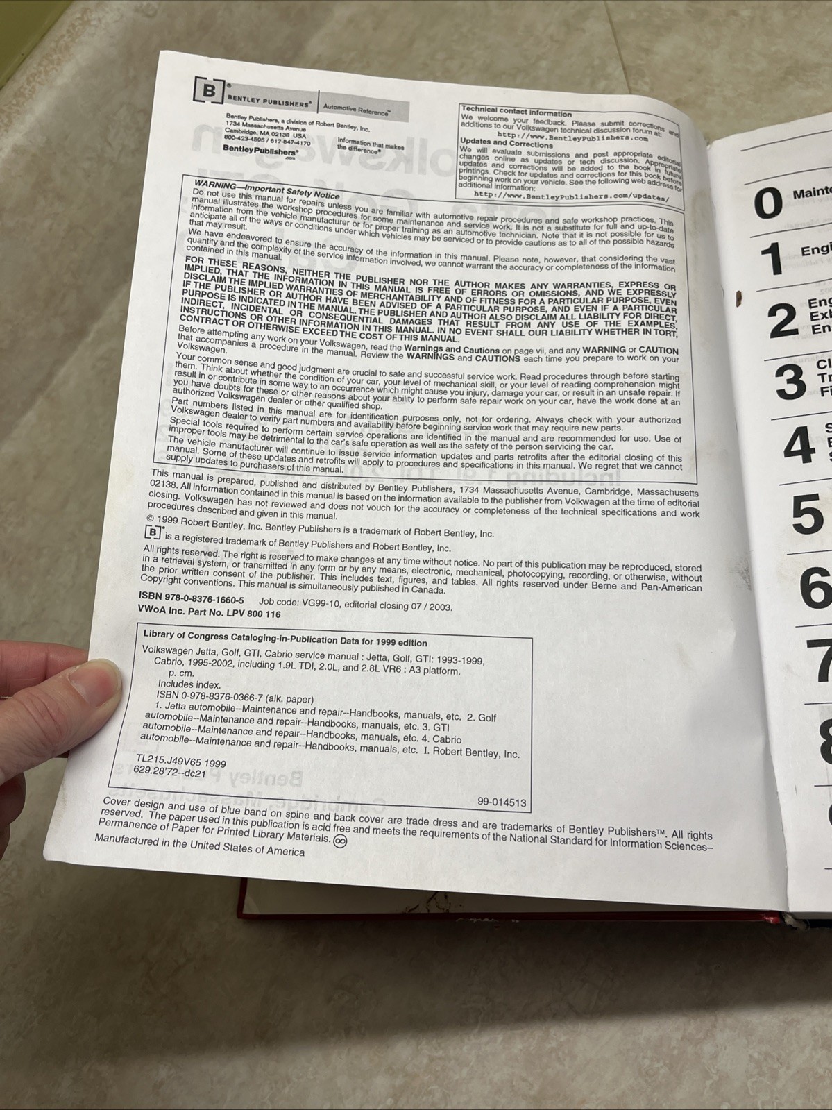 Service Manual Volkswagen Jetta Golf GTI, 1993-1999 & Cabrio 1995-2002 Bentley