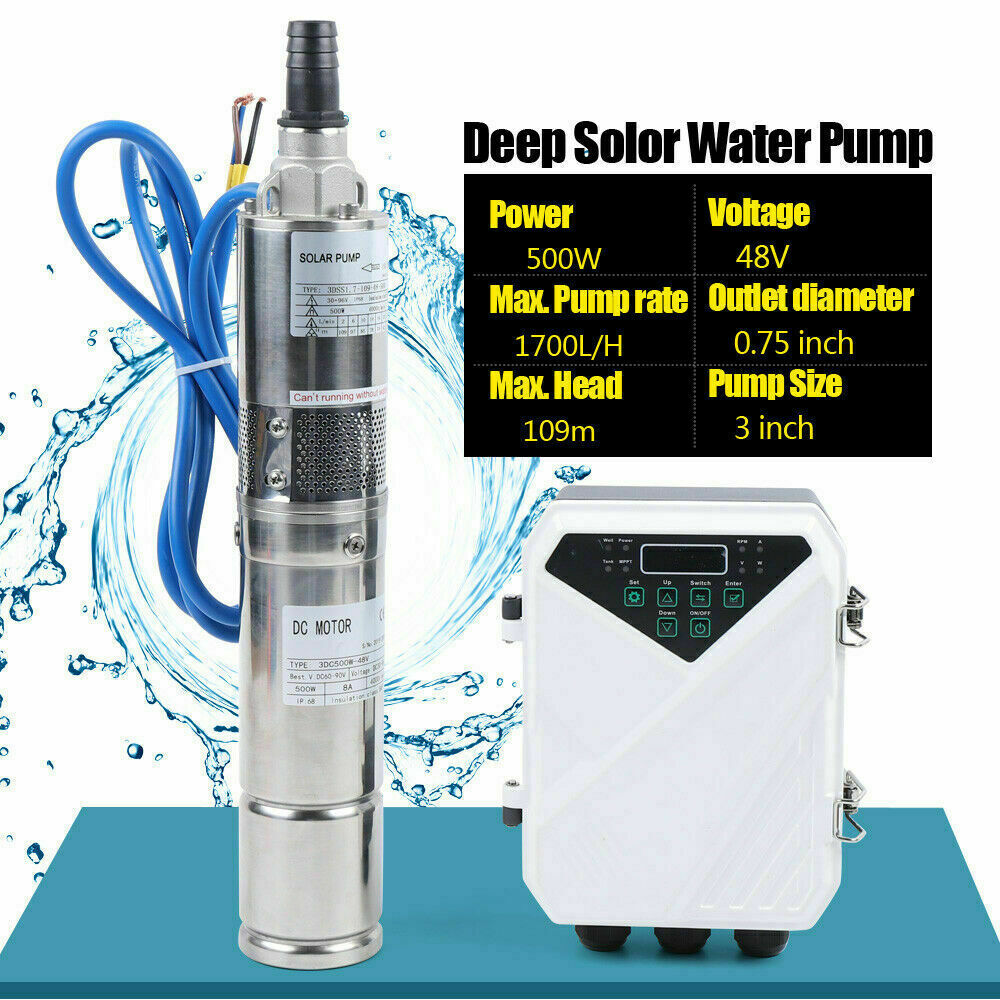 3" DC Solar Water Pump 48V 500W Submersible Deep Bore Well Pump +MPPT Controller