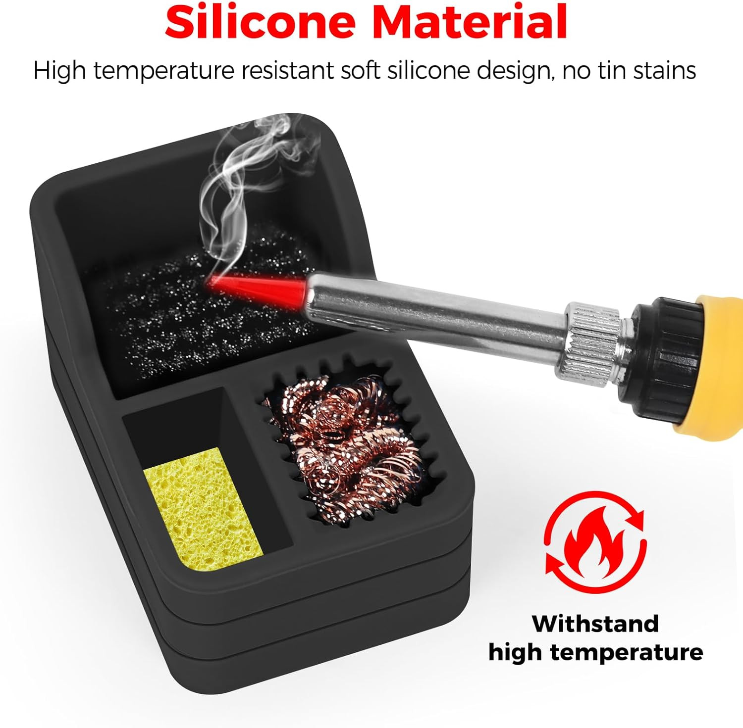 Soldering Iron Tip Cleaner Kit with Brass Wool, Sponge,Steel Brush in Black Sili