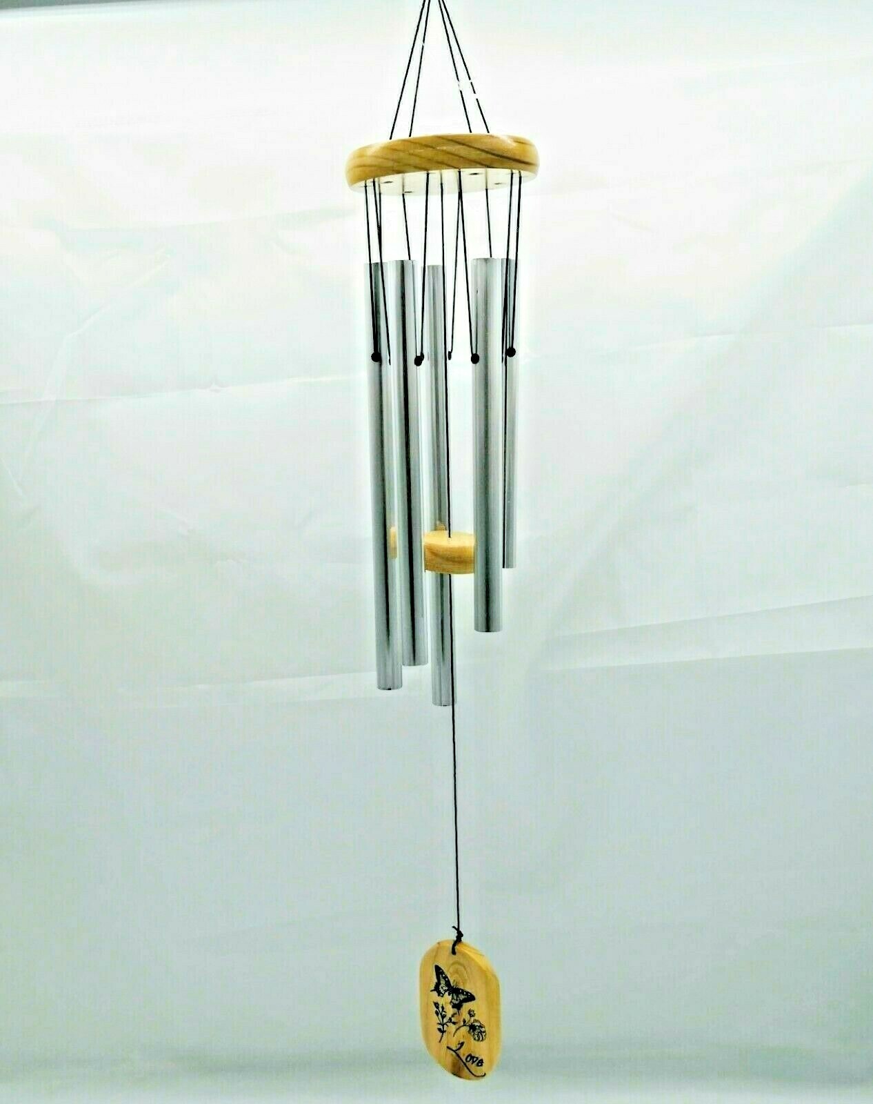 Wind Chimes Natural Wood & Metal Love Wind Chime 5 Tubes Wooden 26" Windchimes