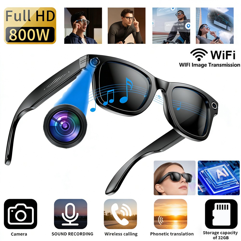 AI Smart Glasses with HD Camera Voice Translation BT Video Recording Sunglasses