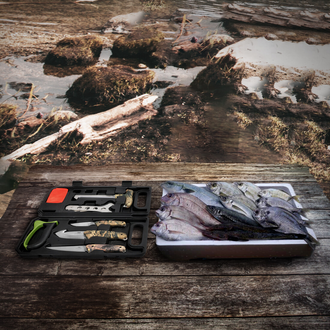 Outdoor Hunting Field Dressing Kit Caping Knife Wood & Bone Saw Gut Hook Skinner