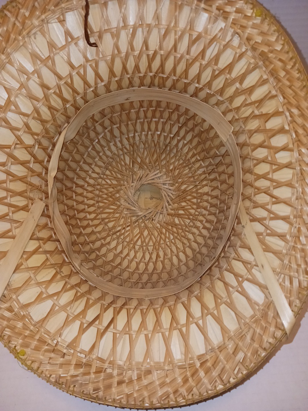 Vintage Natural Reed Pith Helmet Handmade Woven Straw Sun Hat 12.5"L x 10.5"W