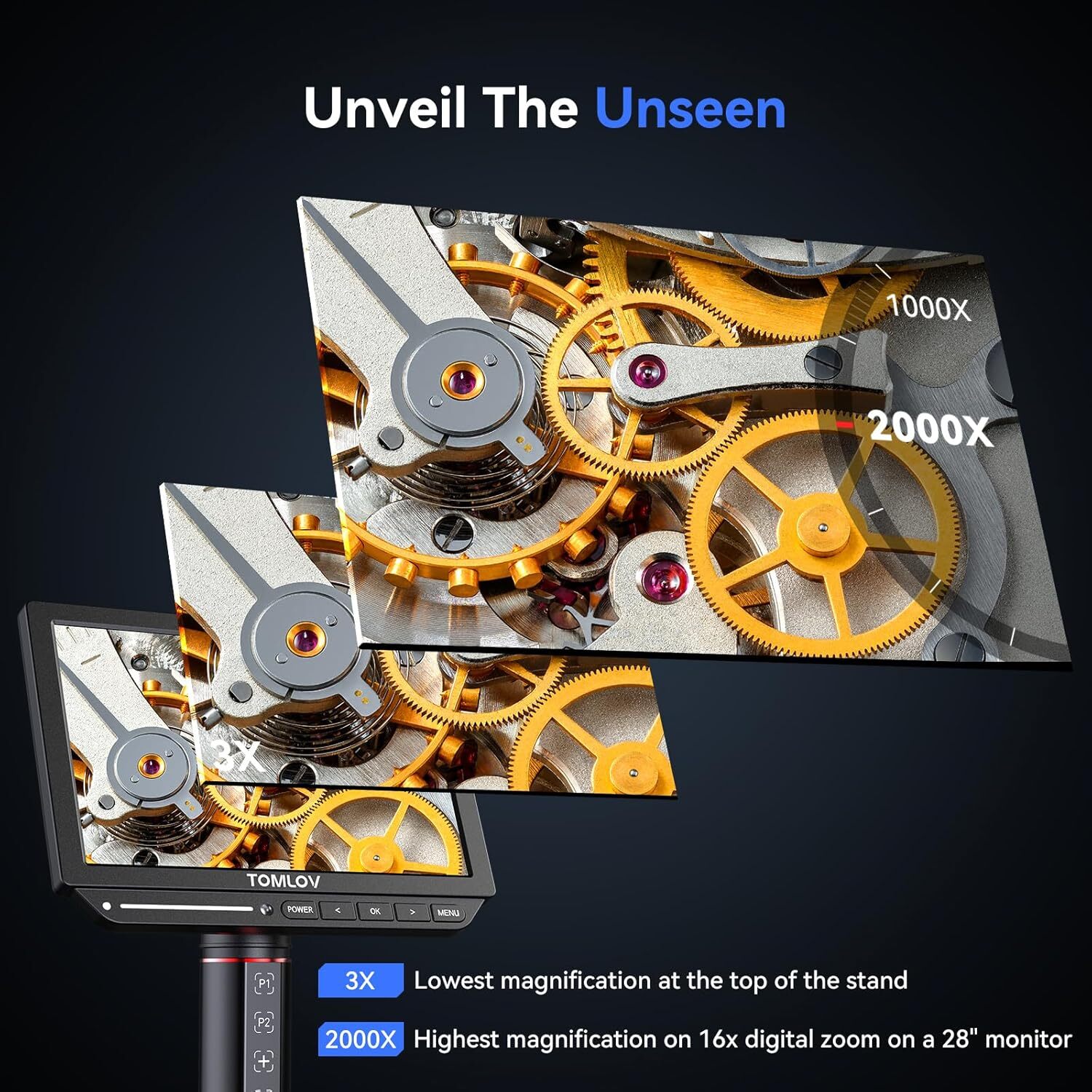 4K AutoFocus Digital Microscope 8" HDMI Soldering Microscope 2000x Flexible Arm