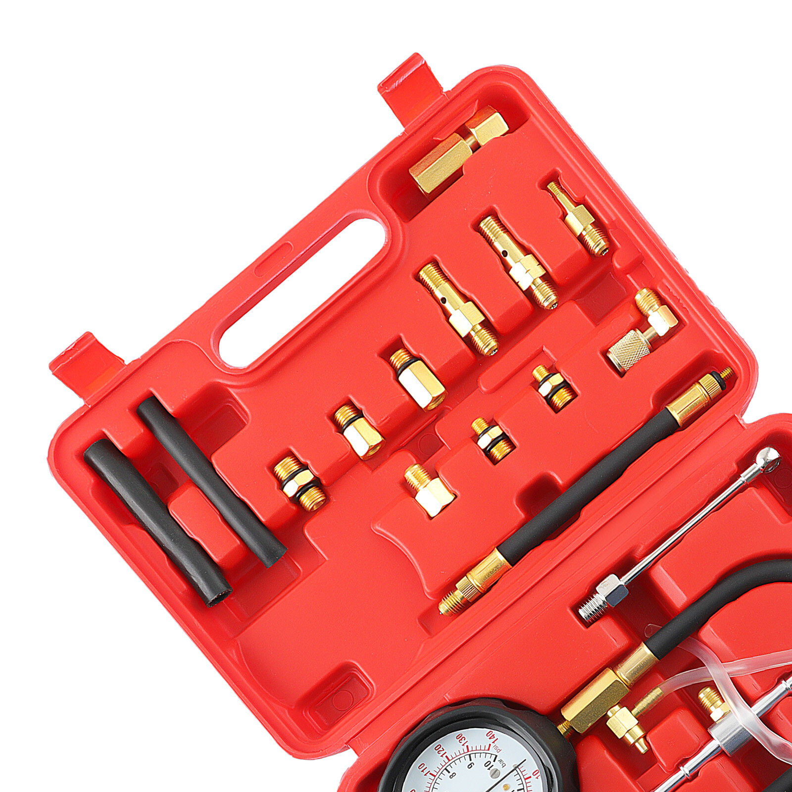 Universal Fuel Injection Gauge Pressure Tester Test Adapters Tool Kit
