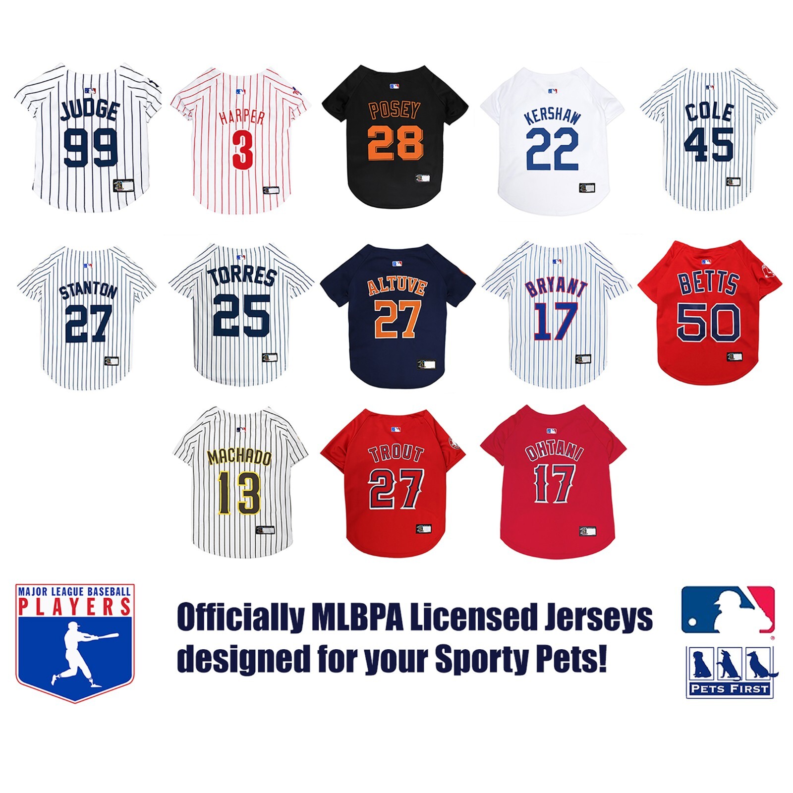 MLBPA Licensed Dog Jersey & Cat Jersey - Available in 17 Team Players 5 sizes