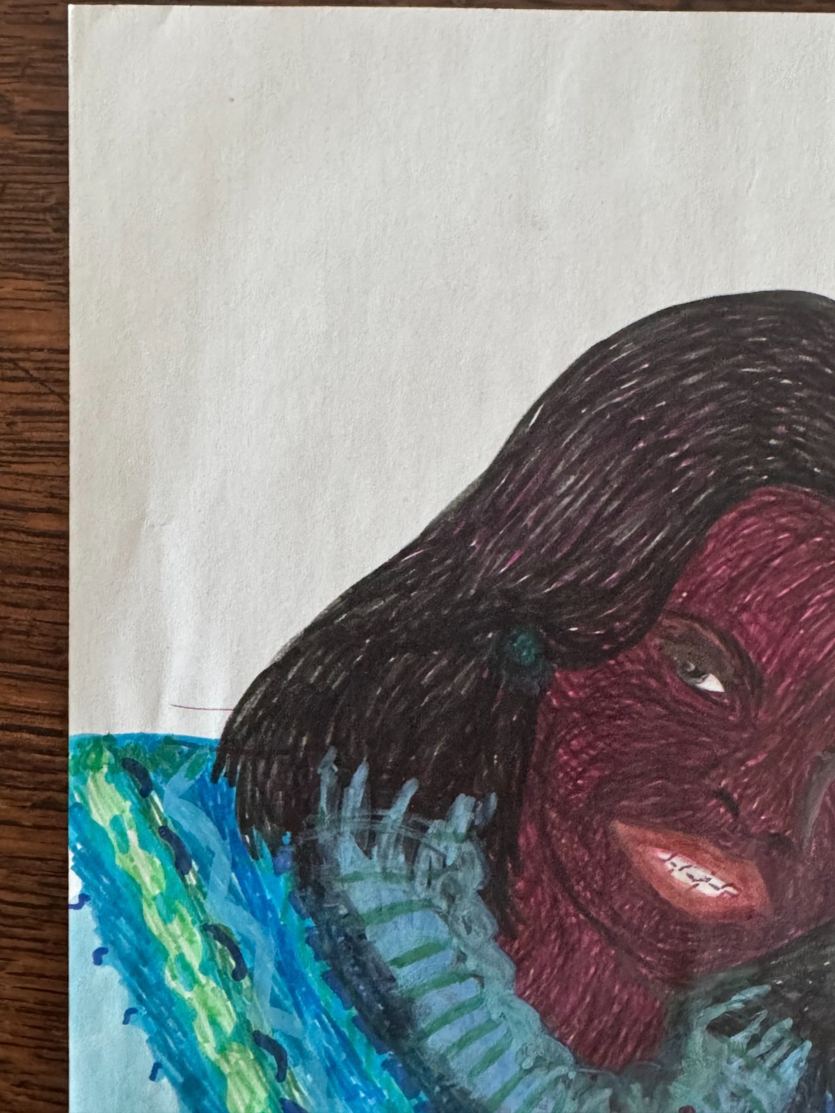 Original Young African-American Woman Pen Marker Portrait Drawing 9"x12"