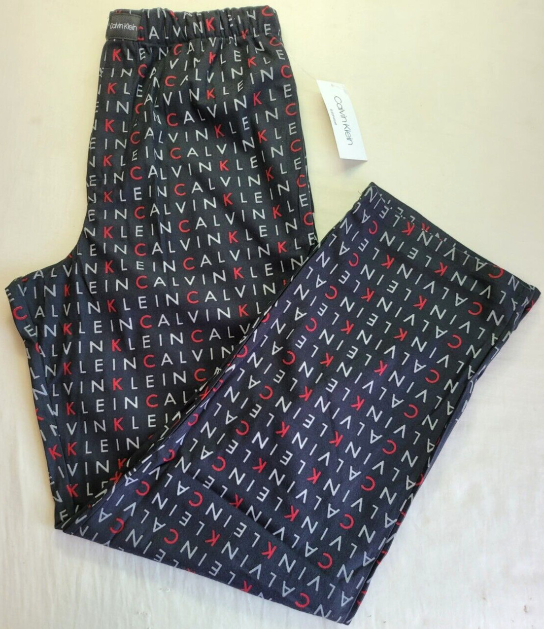 CALVIN KLEIN Fleece Pajama Lounge Sleep Pants Large Black Allover Logo MSRP$42