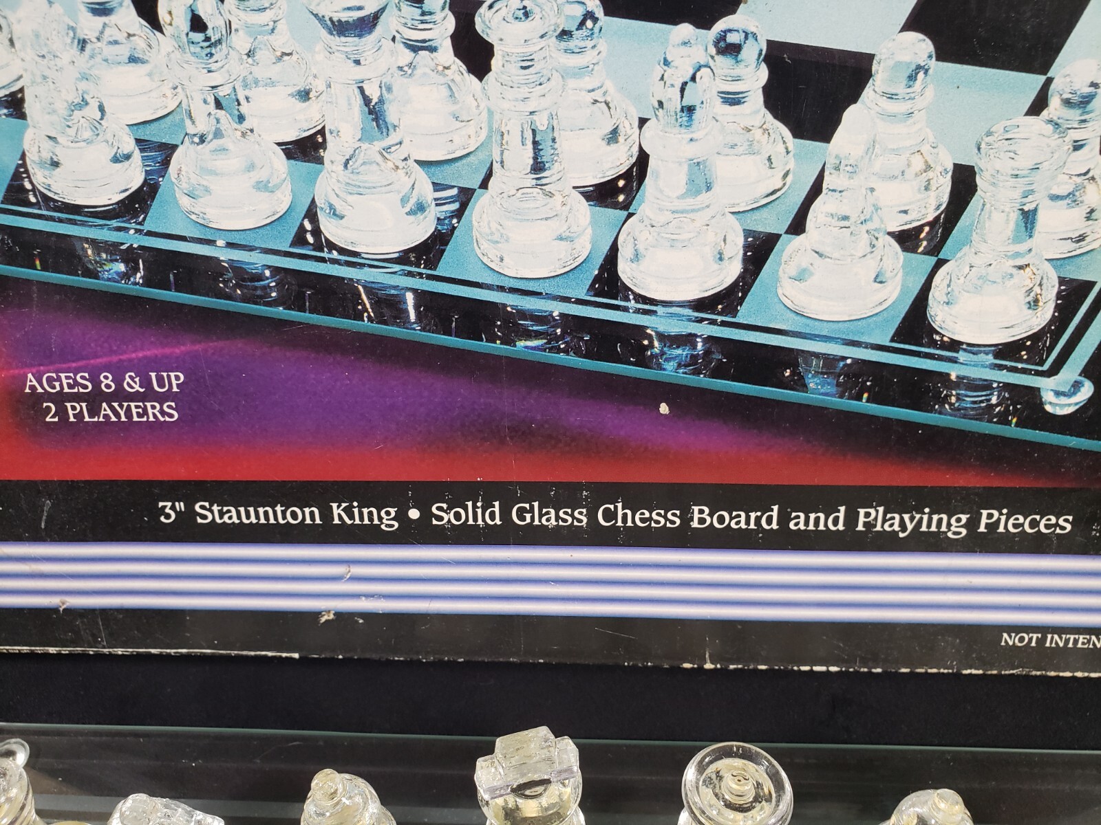 Chess Board Vtg 14 x 14 Glass w/ Glass & Frosted Playing Pieces Complete w/ Box