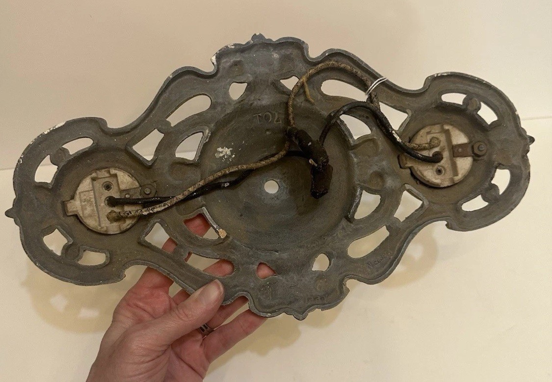 Antique art deco flat mount ceiling 2 light fixture with double light Late 1800s