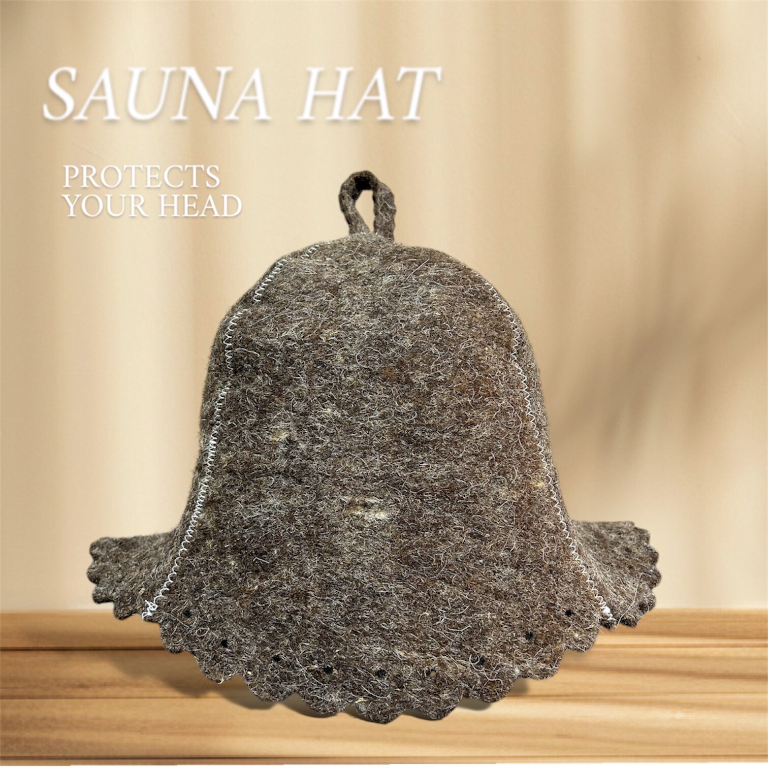 Wool Sauna Hat for Steam Bath Traditional Bell-Shaped Brown Protection Hat