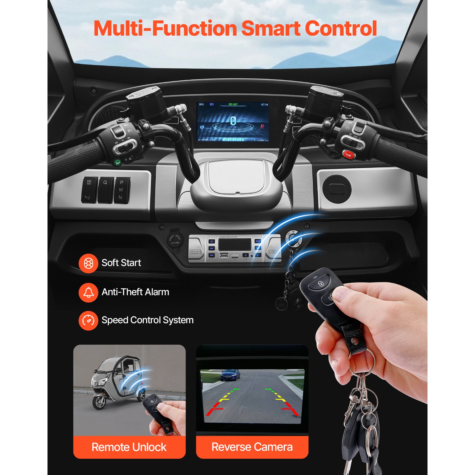 Uimoso 3-Wheel Enclosed Mobility Scooter for Seniors, 650lbs, 3-Passenger