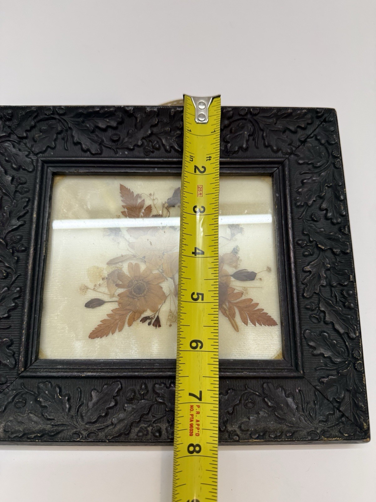 Vintage Dried Pressed Flowers Art Black Ornate Wall Hanging Frame