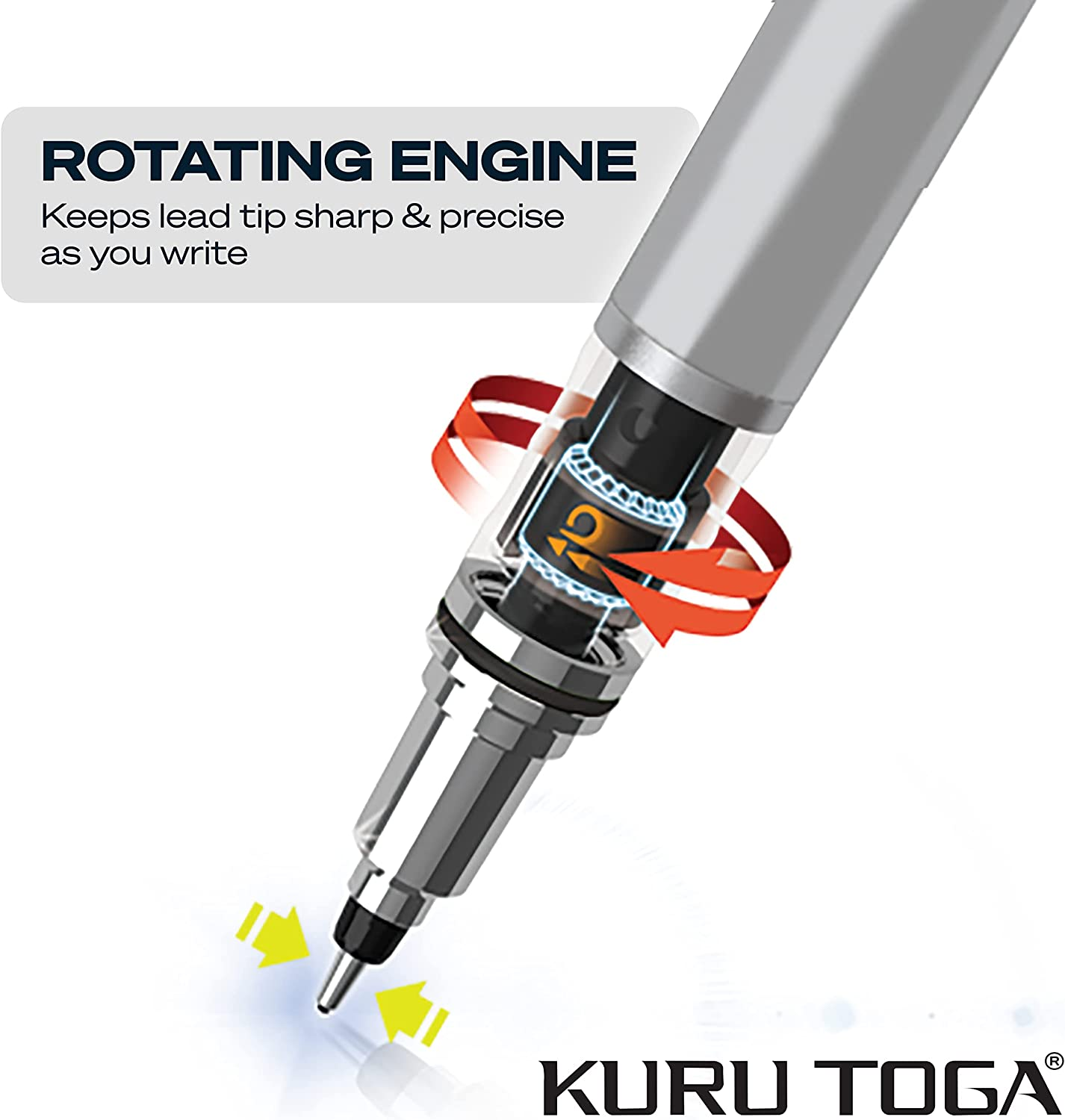 Kuru Toga Mechanical Pencil with 0.7 mm Lead Refills & Pencil Erasers HB #2