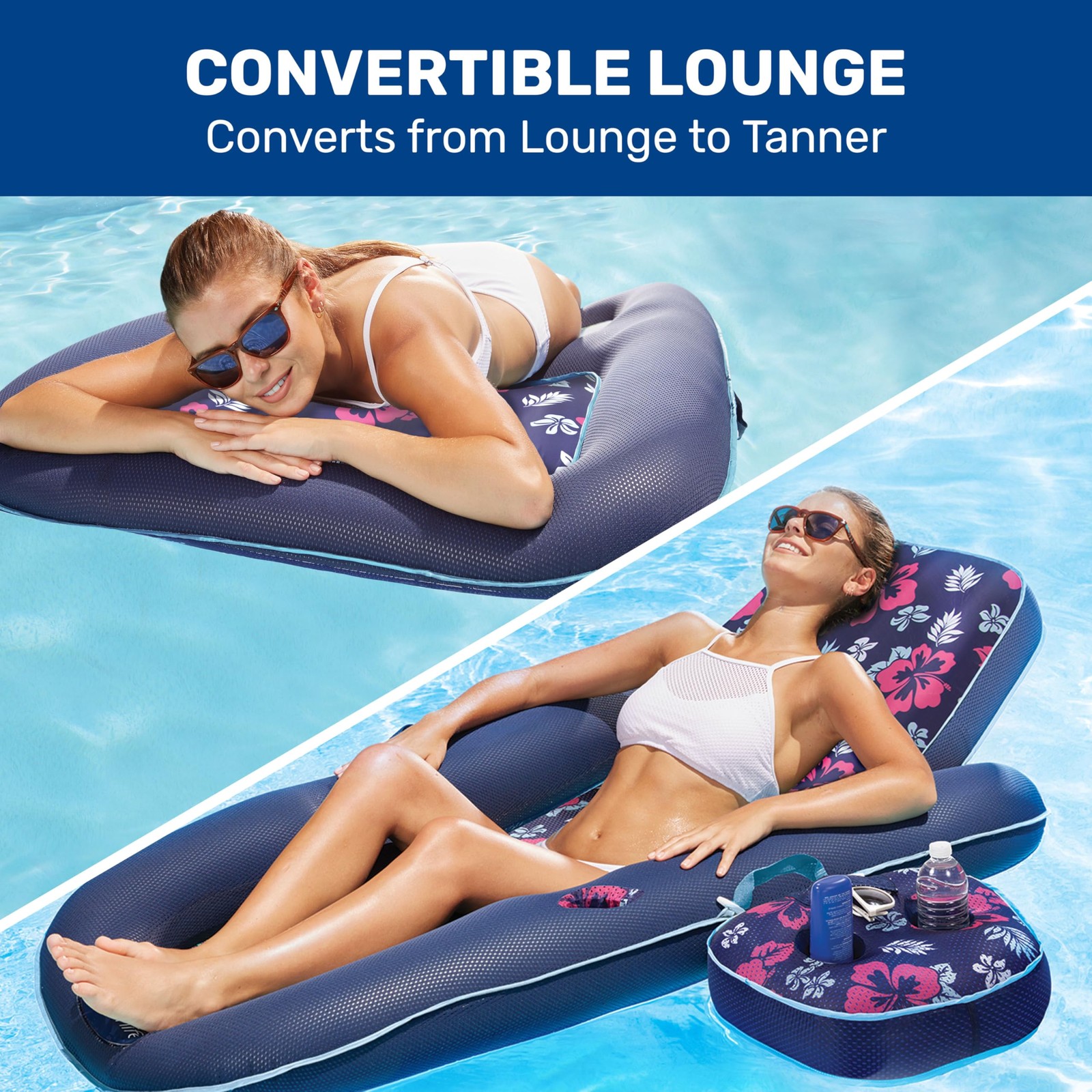 Aqua Campania Ultimate 2-in-1 Pool Recliner Lounge Extra Large Navy Hibiscus