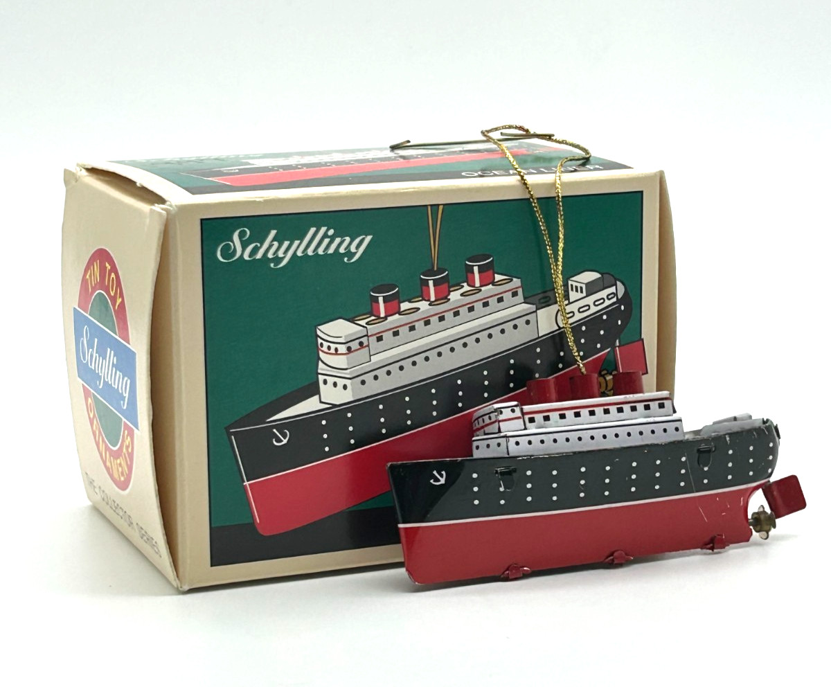 Vintage 1997 Tin Toy Schylling Christmas Ornament w/Box ~ Ocean Liner