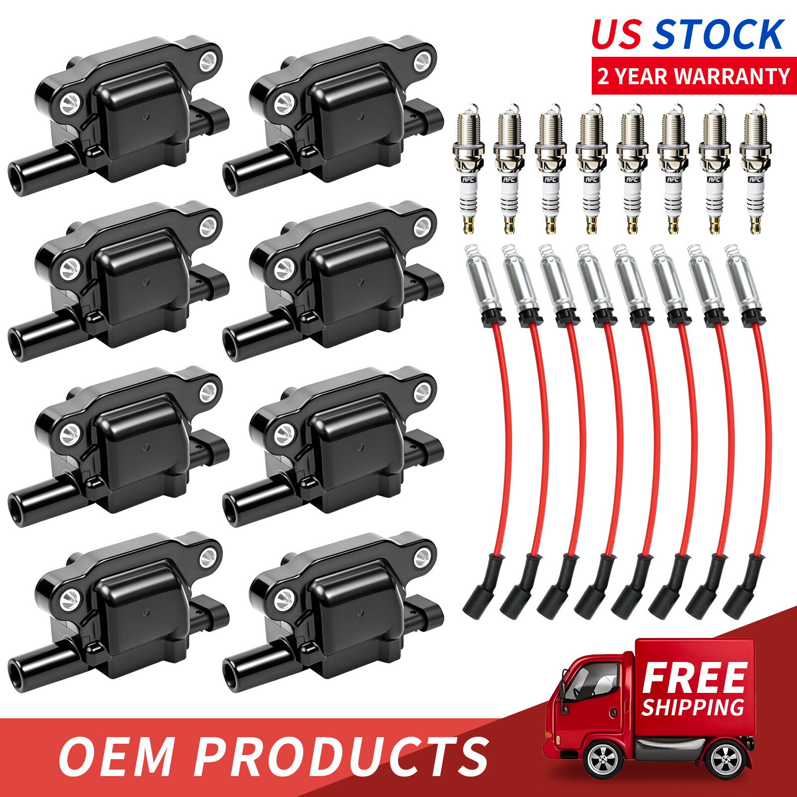 8 OEM Ignition Coil + Iridium Spark Plug+Wire For GMC Chevy 5.3L 6.0L 6.2L UF413
