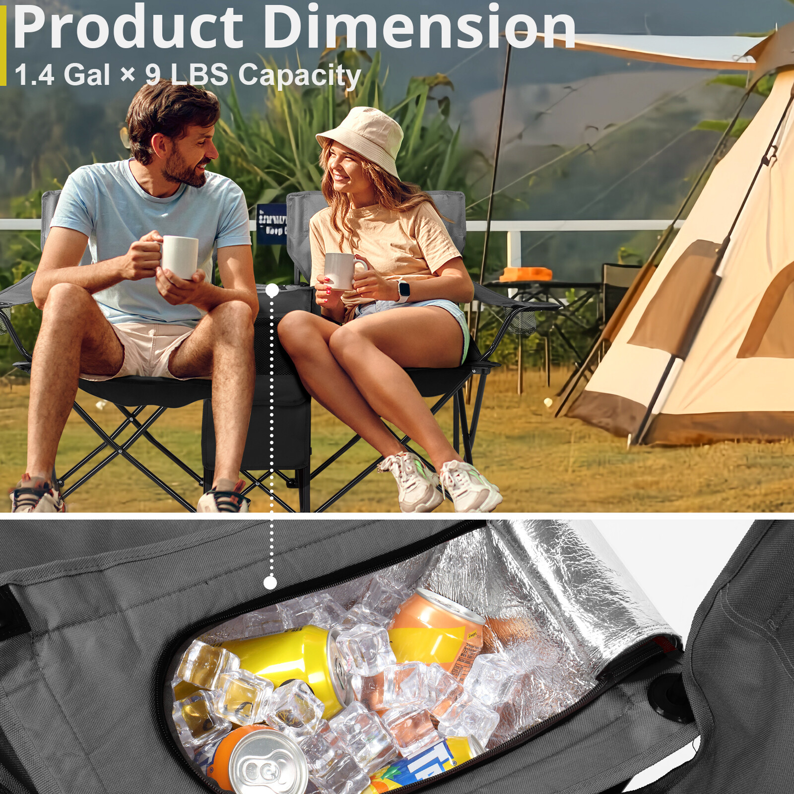 Folding Camping Outdoor Picnic Double Chair with Umbrella Table Cooler Beach New
