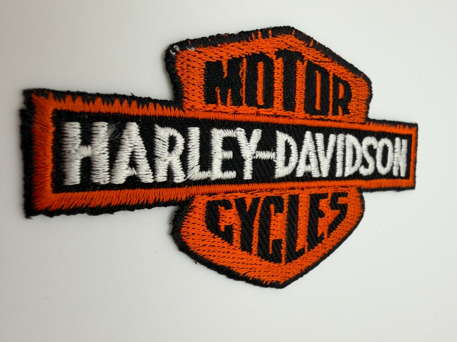 Harley-Davidson Motor Cycles Biker Patch Name Orange Iron On (*CONDITION ISSUES)