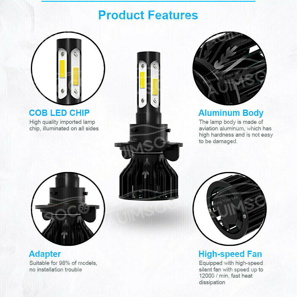 H13 9008 LED Headlight Bulbs Kit 10000W 1000000LM Hi/Lo Beam Super White Bright