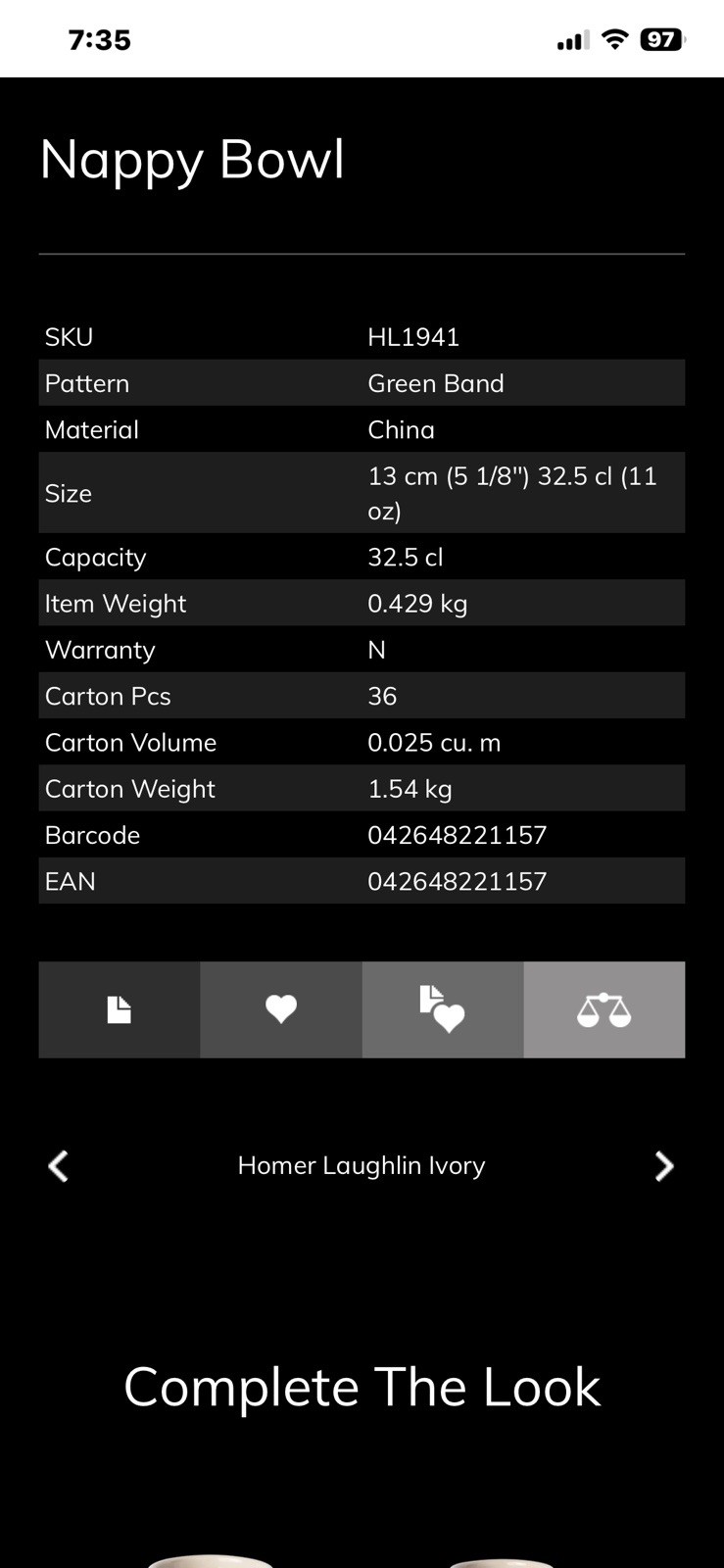 6 Each - 2005 Homer Laughlin Quality 5 1/8” 12.25 Z Green Band Ivory Nappy Bowls