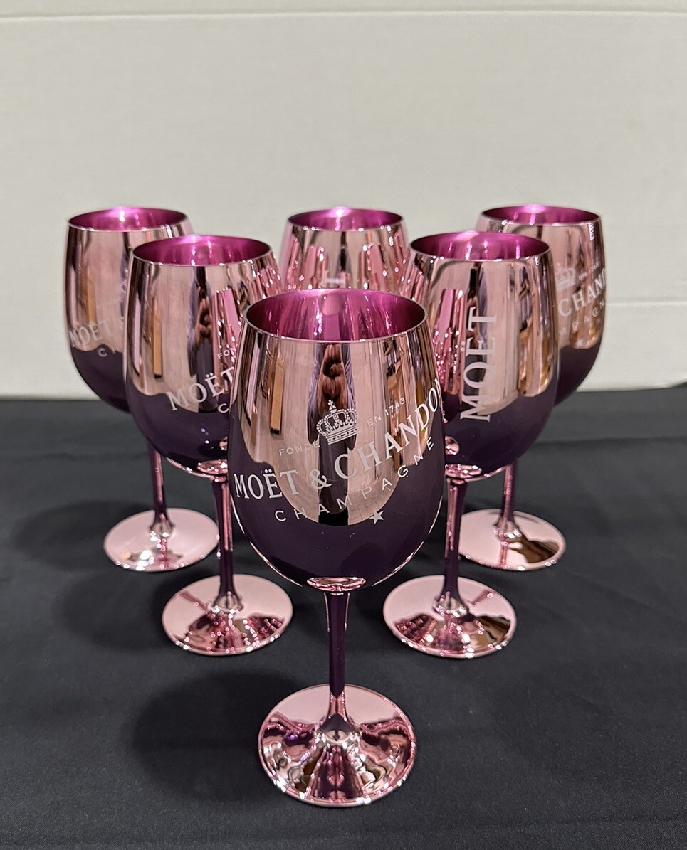 Moet & Chandon Champagne Glasses Flutes Pink Ice Imperial Acrylic Set 6